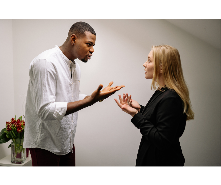 Image of a man and woman in conflict. Roommate Conflict