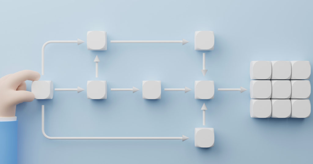 Image of blocks being placed in a perfect patten in a process. Rethinking Process Mapping in Healthcare
